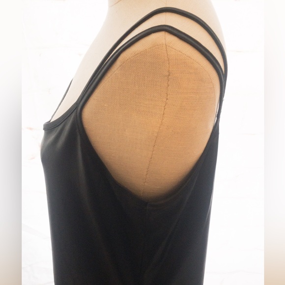 Sarah Pacini Black Knee-Length Dress Faux Leather Tunic made in Italy! - Picture 3 of 12